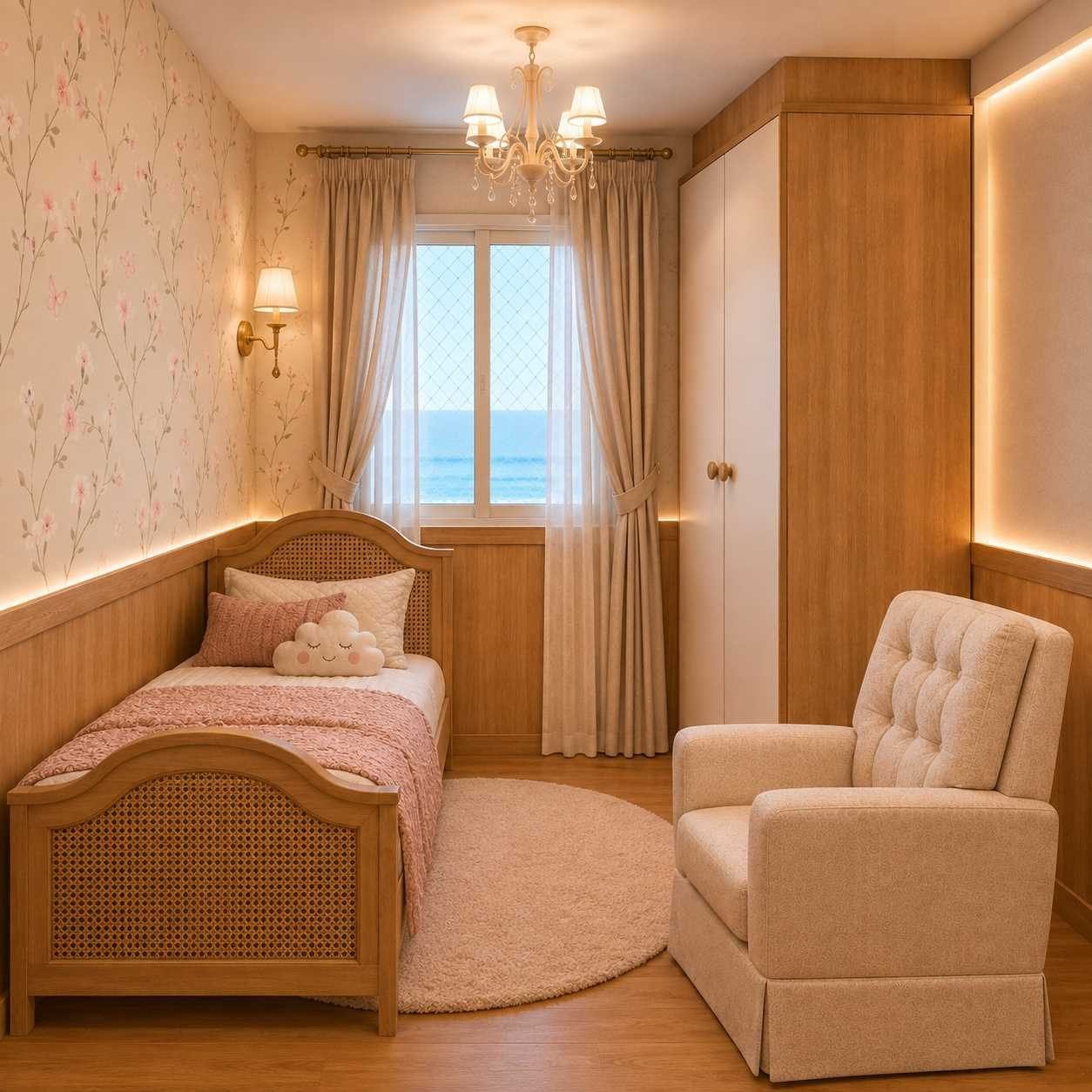 Quarto infantil com vista para o mar